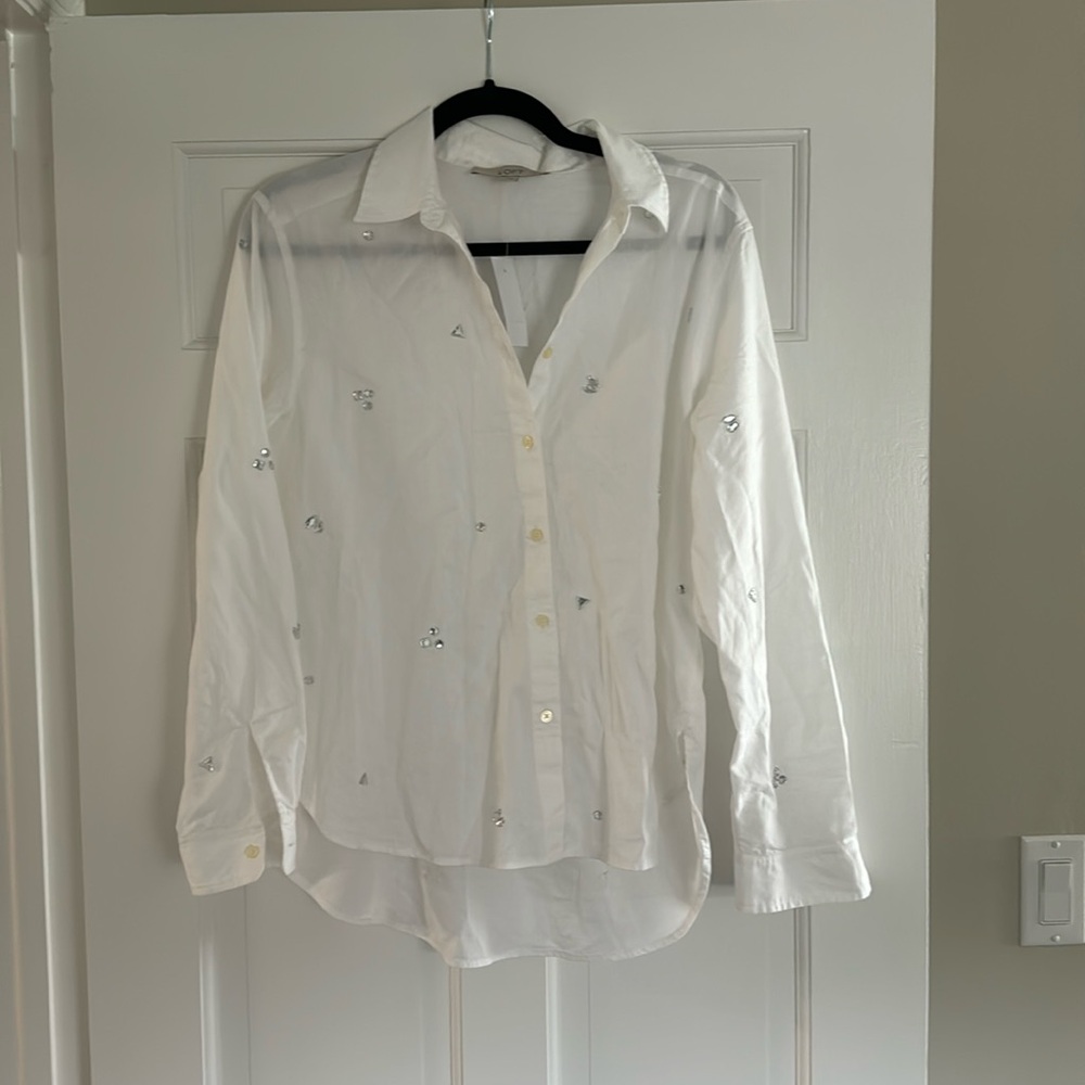LOFT | White Embellished Button Up